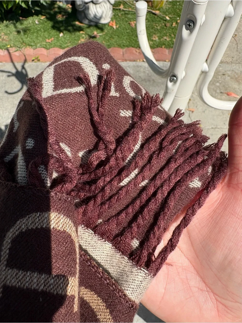 Dior Brown and Gold Logo Scarf